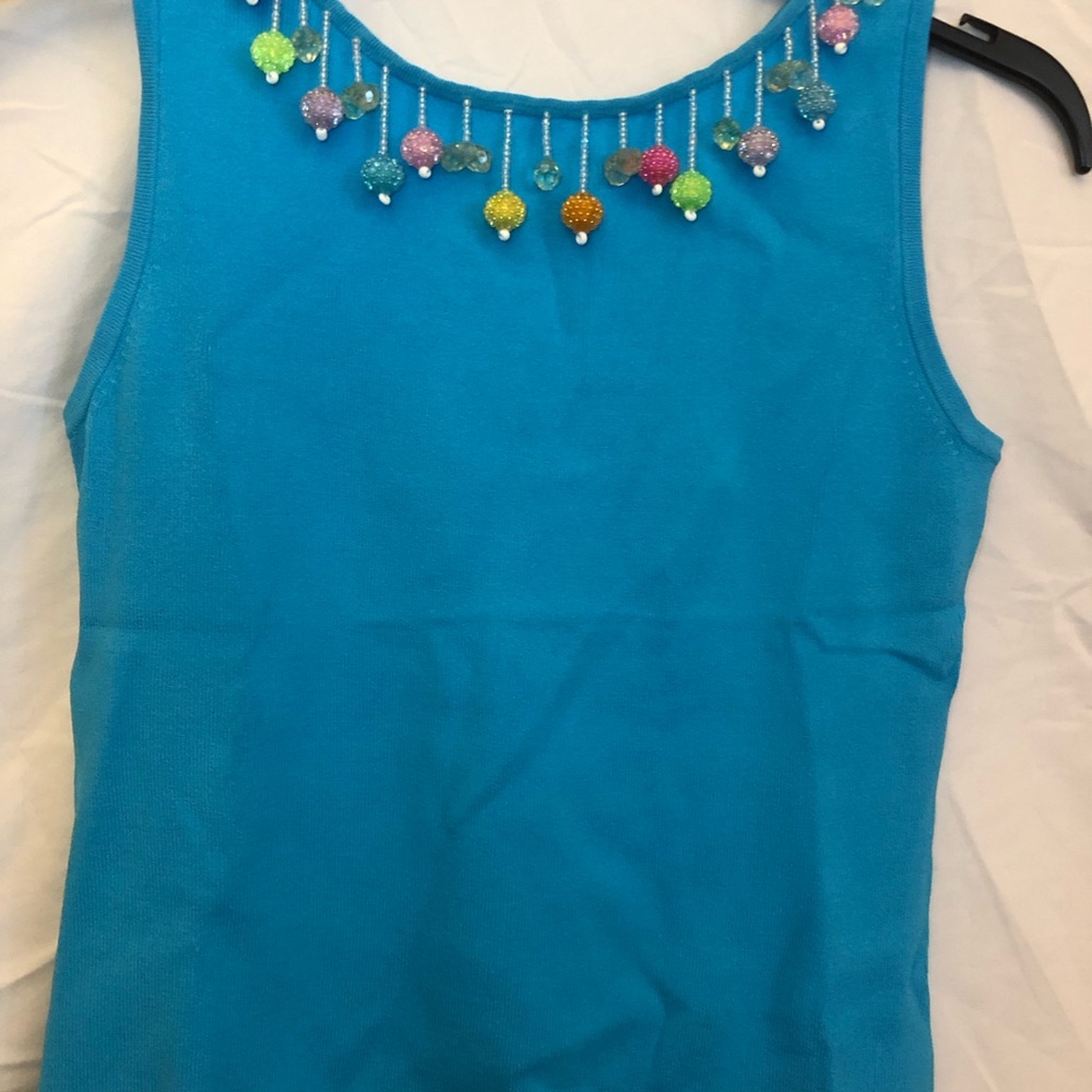 NWT Small Jospeh A Vintage Turquoise Blue Shell  Tank Top with Beaded Neckline